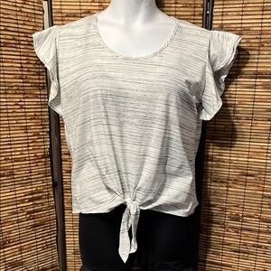 Pebble and Stone Heathered White Tie-Front Tee